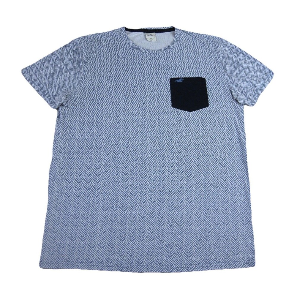 Vintage Y2K Hollister Shirt Mens M Blue Geometric Pattern Pocket Tee SoCal Logo
